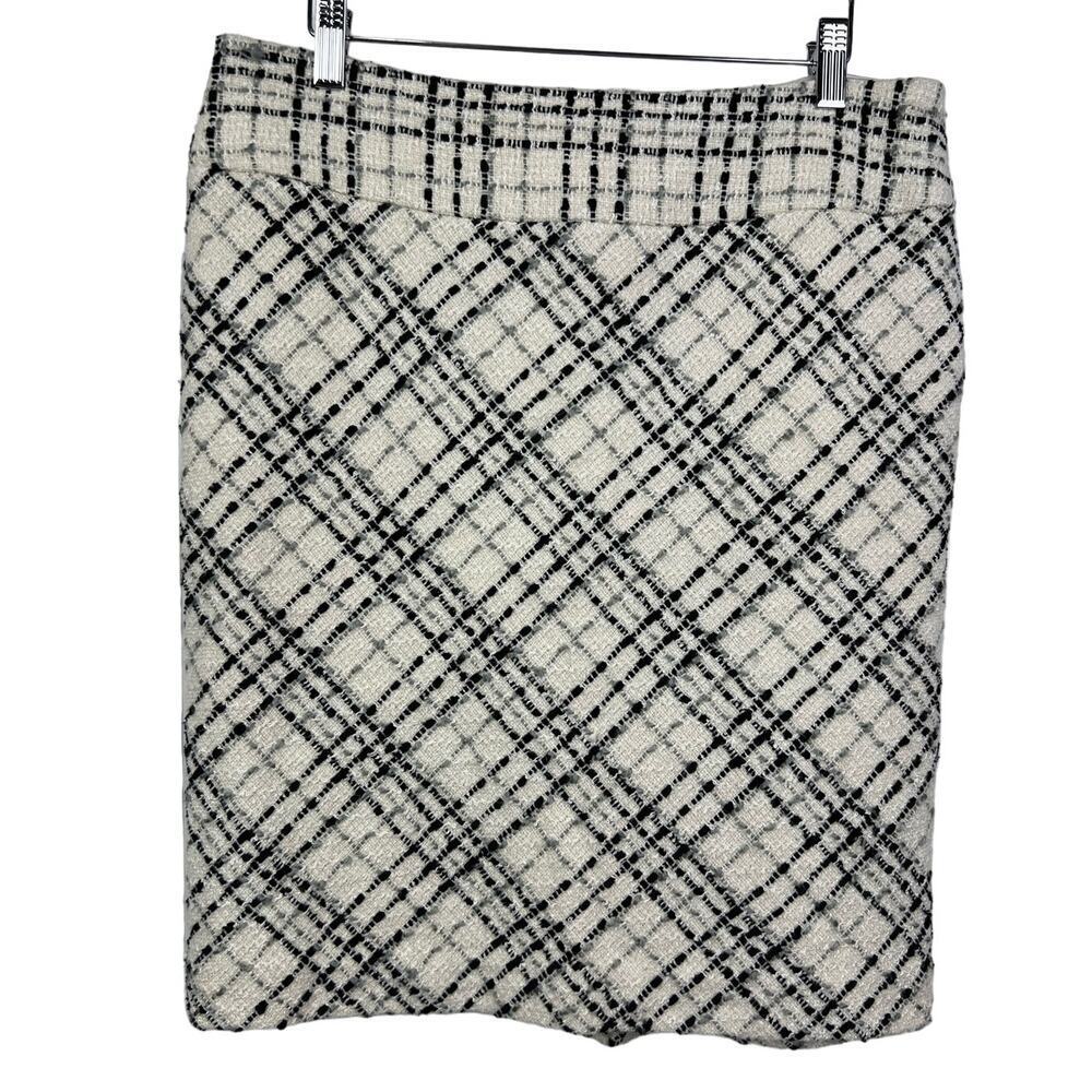 White House Black Market TWEED WOOL BLEND Retro Cream/Black Career Skirt 8